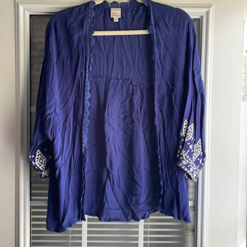 Navy Cardigan with embroidered sleeves